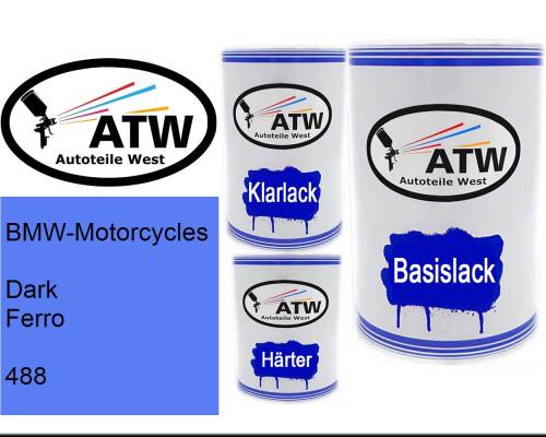 BMW-Motorcycles, Dark Ferro, 488: 500ml Lackdose + 500ml Klarlack + 250ml Härter - Set, von ATW Autoteile West.